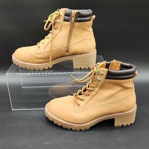Kohl's Tilapia Cognac Tan Lace Up Side Zip Block Heel Lug‎ Sole Boots 7.5WMS